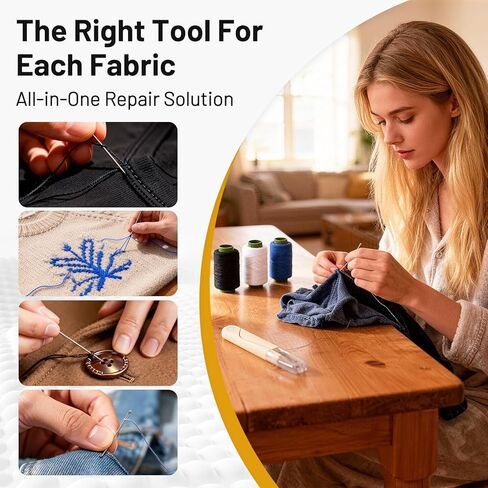 47pcs Big Eye Steel Sewing Needles Kit,Portable Steel Needles for Hand Sewing with Threaders,Clothes Repair Patch,Elastic Band,Seam Ripper,Scissors,Measuring Tape,Thimble,Drawstring Threader in Saudi Arabia