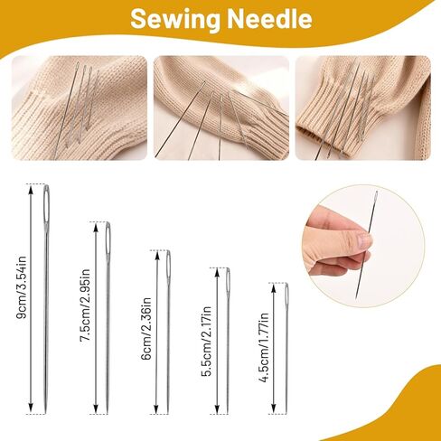 47pcs Big Eye Steel Sewing Needles Kit,Portable Steel Needles for Hand Sewing with Threaders,Clothes Repair Patch,Elastic Band,Seam Ripper,Scissors,Measuring Tape,Thimble,Drawstring Threader in Saudi Arabia