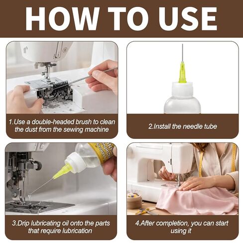 Sewing Machine Oil 2oz, Sewing Machine Accessories Lubricant Kit for Moving Parts of Manual or Electric Sewing Machines with Needle Tip, Double Head Brush and Towel, Clear Light Machine Oil in Kuwait