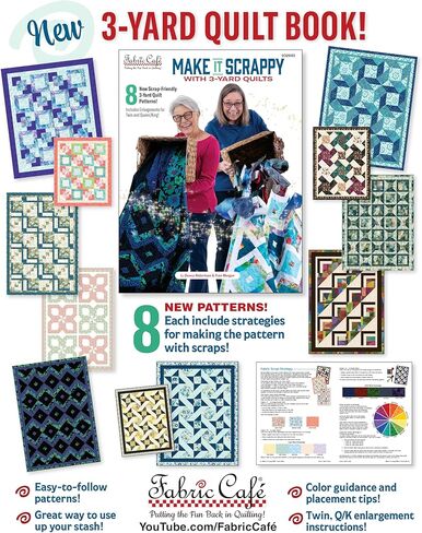 Fabric Café Make It Scrappy with 3-Yard Quilts Book – 8 Scrap-Friendly Quilt Patterns – Uses Three 1-Yard Fabric Cuts – Beginner-Friendly Quilting Guide in Kuwait