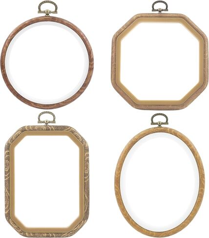 Swpeet 4Pcs 4 Sizes Circle Oval Rectangular Octagonal Embroidery Hoops Kit, Imitated Wood Plastic Display Frame, Cross Stitch Hoop Ring for Art Craft Sewing and Hanging Ornaments Home Decor in Saudi Arabia