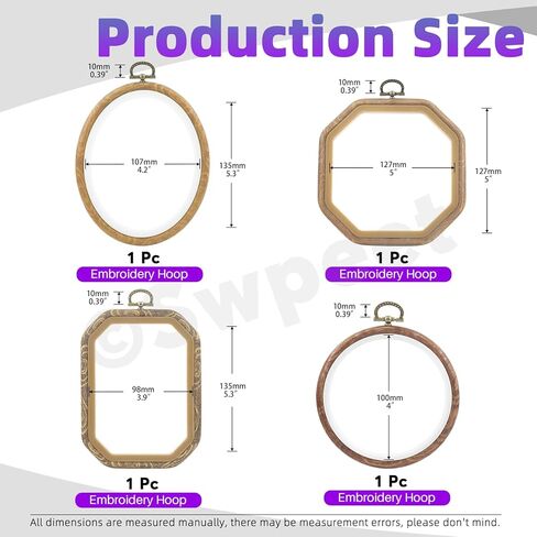 Swpeet 4Pcs 4 Sizes Circle Oval Rectangular Octagonal Embroidery Hoops Kit, Imitated Wood Plastic Display Frame, Cross Stitch Hoop Ring for Art Craft Sewing and Hanging Ornaments Home Decor in Saudi Arabia