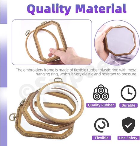 Swpeet 4Pcs 4 Sizes Circle Oval Rectangular Octagonal Embroidery Hoops Kit, Imitated Wood Plastic Display Frame, Cross Stitch Hoop Ring for Art Craft Sewing and Hanging Ornaments Home Decor in Saudi Arabia