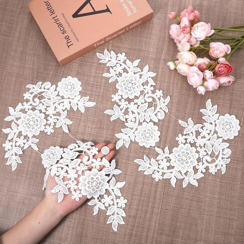 4 قطع من رقع التطريز من الدانتيل، زخارف من الدانتيل الأبيض، زهور ثلاثية الأبعاد من الدانتيل، رقع مطرزة من البوليستر العتيق لصنع الفساتين وحقائب ديكور الزفاف والحرف اليدوية in Kuwait