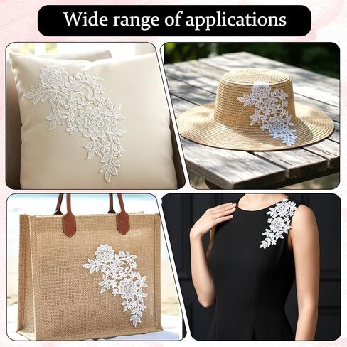 4 قطع من رقع التطريز من الدانتيل، زخارف من الدانتيل الأبيض، زهور ثلاثية الأبعاد من الدانتيل، رقع مطرزة من البوليستر العتيق لصنع الفساتين وحقائب ديكور الزفاف والحرف اليدوية in Kuwait