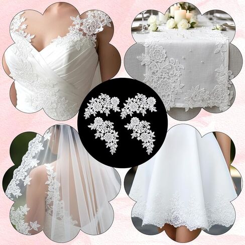 4 قطع من رقع التطريز من الدانتيل، زخارف من الدانتيل الأبيض، زهور ثلاثية الأبعاد من الدانتيل، رقع مطرزة من البوليستر العتيق لصنع الفساتين وحقائب ديكور الزفاف والحرف اليدوية in Kuwait