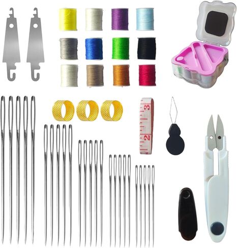 WHNICUST 46PCS Big Eye Stainless Steel Sewing Needles Kit, Hand Quilting Set with Threader and Thimble, Long Thin Needles for DIY Sewing in Saudi Arabia