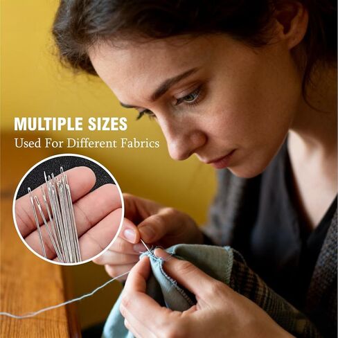 WHNICUST 46PCS Big Eye Stainless Steel Sewing Needles Kit, Hand Quilting Set with Threader and Thimble, Long Thin Needles for DIY Sewing in Saudi Arabia