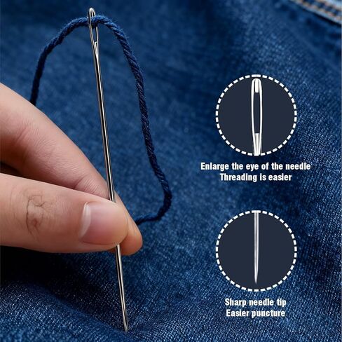 WHNICUST 46PCS Big Eye Stainless Steel Sewing Needles Kit, Hand Quilting Set with Threader and Thimble, Long Thin Needles for DIY Sewing in Saudi Arabia
