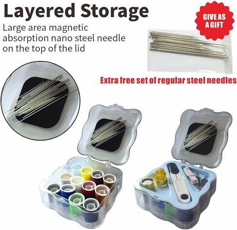 WHNICUST 46PCS Big Eye Stainless Steel Sewing Needles Kit, Hand Quilting Set with Threader and Thimble, Long Thin Needles for DIY Sewing in Saudi Arabia