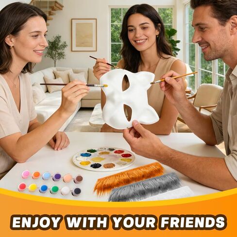 مجموعة أقنعة القطط DIY مع ملصق الفراء والعين والأحجار الكريمة و12 لون طلاء، قناع قطط للطلاء، قناع أبيض فارغ من الفراء، مجموعة أعمال فنية لحفلات عيد الميلاد التنكرية in Kuwait