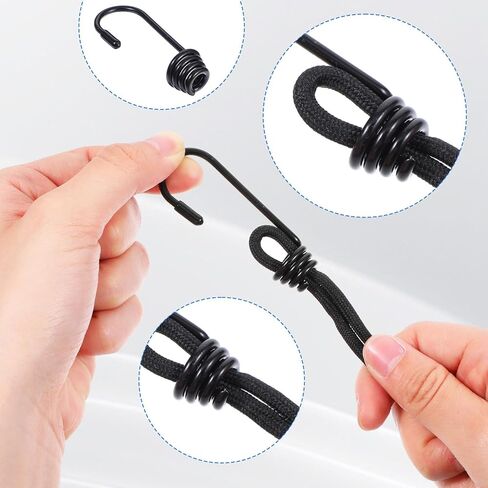 80 Pieces Plastic Coated Bungee Cord Hooks with 80 Pieces C-Shape Rings, Spiral Shock Bungee Hooks, for Elastic Rope, Boating, Camping, Auto and Outdoor Uses, Black in Saudi Arabia