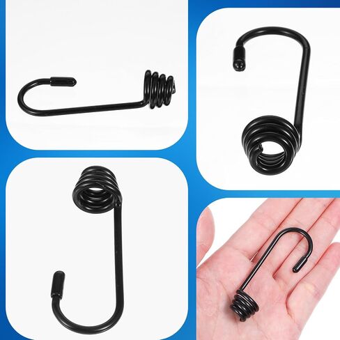 80 Pieces Plastic Coated Bungee Cord Hooks with 80 Pieces C-Shape Rings, Spiral Shock Bungee Hooks, for Elastic Rope, Boating, Camping, Auto and Outdoor Uses, Black in Saudi Arabia
