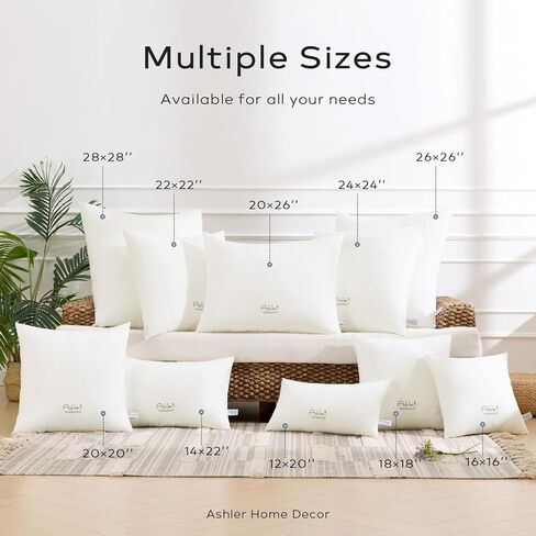 Ashler Home Deco إدراج وسادة في الهواء الطلق 20 × 20 حزمة من 2، وسائد مقاومة للماء مزخرفة للأريكة، وسادة مضادة للحساسية مربعة الشكل وسادة قطنية لأريكة الفراش، أبيض in Kuwait