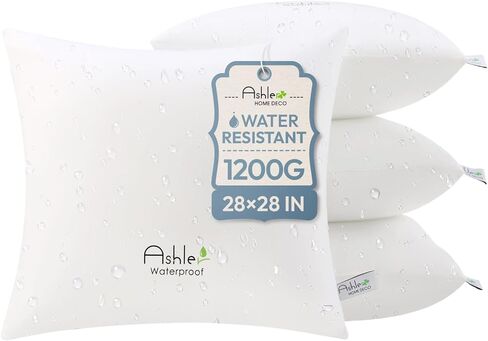 Ashler Home Deco إدراج وسادة في الهواء الطلق 20 × 20 حزمة من 2، وسائد مقاومة للماء مزخرفة للأريكة، وسادة مضادة للحساسية مربعة الشكل وسادة قطنية لأريكة الفراش، أبيض in Kuwait