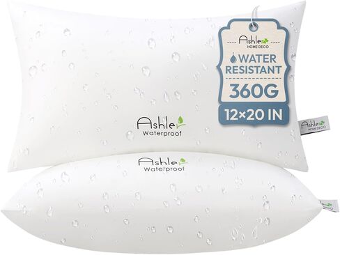 Ashler Home Deco إدراج وسادة في الهواء الطلق 20 × 20 حزمة من 2، وسائد مقاومة للماء مزخرفة للأريكة، وسادة مضادة للحساسية مربعة الشكل وسادة قطنية لأريكة الفراش، أبيض in Saudi Arabia
