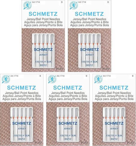 إبر ماكينة الخياطة ذات النقاط الكروية من جيرسي SCHMETZ - نسيج مطاطي ومستلزمات عالمية، مقاس 80/12، بطاقات 5 إبر، حزمة من 5 in Kuwait