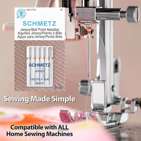 إبر ماكينة الخياطة ذات النقاط الكروية من جيرسي SCHMETZ - نسيج مطاطي ومستلزمات عالمية، مقاس 80/12، بطاقات 5 إبر، حزمة من 5 in Kuwait