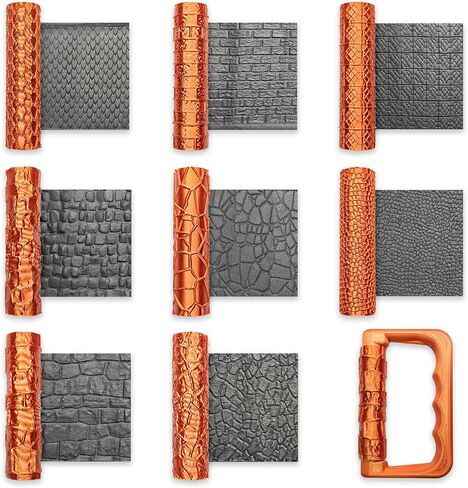 Leriton 9 Pcs Clay Texture Roller Set with Handle, 8-Pattern 3D-Printed Miniature Terrain Texture Rollers for Clay, Miniatures, Tabletop, Pottery in Saudi Arabia