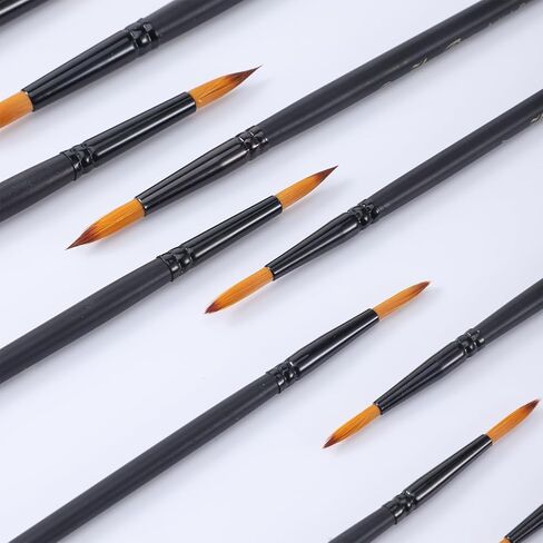 12 قطعة من فرش الطلاء بالألوان المائية للفنانين، مجموعة فرش الألوان المائية الاحترافية، فرش طلاء دائرية بأحجام مختلفة، فرشاة رسم تفصيلية للألوان المائية والأكريليك والحبر والغواش والزيت، أسود in Kuwait