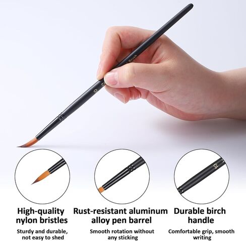 12 قطعة من فرش الطلاء بالألوان المائية للفنانين، مجموعة فرش الألوان المائية الاحترافية، فرش طلاء دائرية بأحجام مختلفة، فرشاة رسم تفصيلية للألوان المائية والأكريليك والحبر والغواش والزيت، أسود in Kuwait