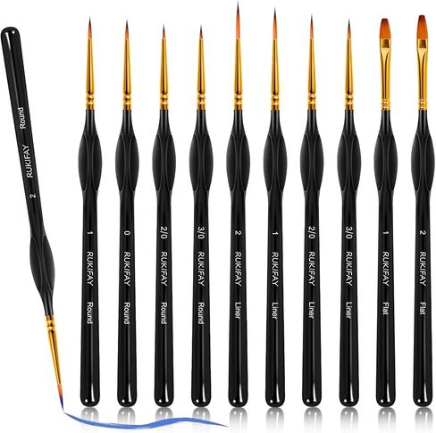 Paint Brushes Set Art Supplies, 11 PCS Miniature Paint Brushes for Acrylic Painting with Triangular Handles, Artist Gifts for Oil, Face Ceramics Model Detailing Watercolor Art Drawing Black in Kuwait