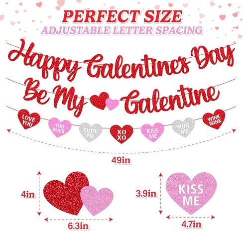 Happy Galentine's Day Banner Be My Galentine Conversation Hearts Garland Pre-strung Glitter Red Valentine’s Day Decor for Girls’ Night Party Decoration in Kuwait