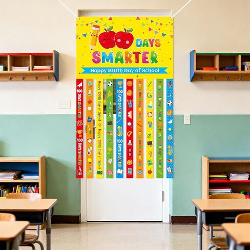 100th Day of School Door Banner Happy 100 Days of School Door Cover Porch Sign Decorations for Kindergarten Preschool Classroom Outdoor Indoor Decor Supplies in Kuwait