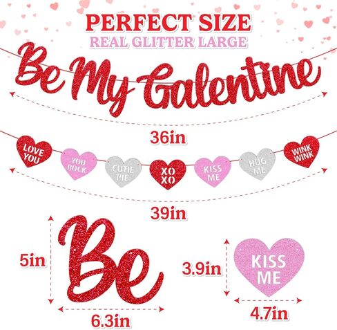 Be My Galentine Banner Happy Galentine’s Day Decoration Celebrate Girl Female Friendship Valentine Party Decor Glitter Red and Pink Valentine‘s Day Decoration in Kuwait