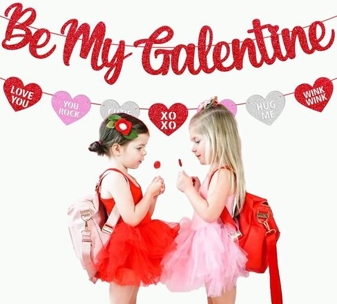 Be My Galentine Banner Happy Galentine’s Day Decoration Celebrate Girl Female Friendship Valentine Party Decor Glitter Red and Pink Valentine‘s Day Decoration in Kuwait