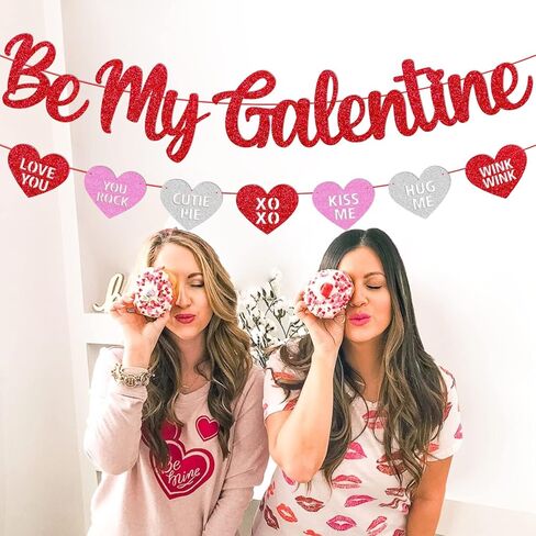 Be My Galentine Banner Happy Galentine’s Day Decoration Celebrate Girl Female Friendship Valentine Party Decor Glitter Red and Pink Valentine‘s Day Decoration in Kuwait