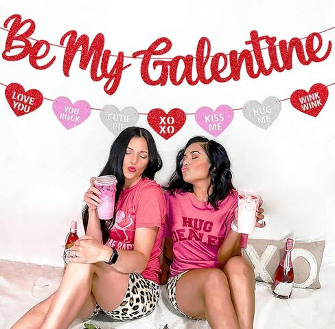 Be My Galentine Banner Happy Galentine’s Day Decoration Celebrate Girl Female Friendship Valentine Party Decor Glitter Red and Pink Valentine‘s Day Decoration in Kuwait