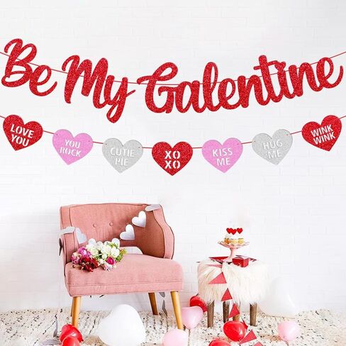 Be My Galentine Banner Happy Galentine’s Day Decoration Celebrate Girl Female Friendship Valentine Party Decor Glitter Red and Pink Valentine‘s Day Decoration in Kuwait