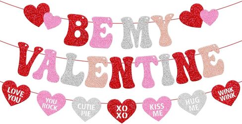 لافتة Be My Valentine، زينة عيد الحب السعيد، زينة الاحتفال بعيد الحب، بريق أحمر وردي، خطوبة، ذكرى زواج، لوازم حفلات عيد الحب in Kuwait