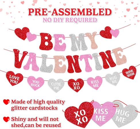 لافتة Be My Valentine، زينة عيد الحب السعيد، زينة الاحتفال بعيد الحب، بريق أحمر وردي، خطوبة، ذكرى زواج، لوازم حفلات عيد الحب in Kuwait