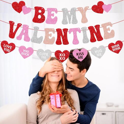 لافتة Be My Valentine، زينة عيد الحب السعيد، زينة الاحتفال بعيد الحب، بريق أحمر وردي، خطوبة، ذكرى زواج، لوازم حفلات عيد الحب in Kuwait