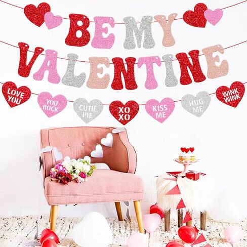 لافتة Be My Valentine، زينة عيد الحب السعيد، زينة الاحتفال بعيد الحب، بريق أحمر وردي، خطوبة، ذكرى زواج، لوازم حفلات عيد الحب in Kuwait
