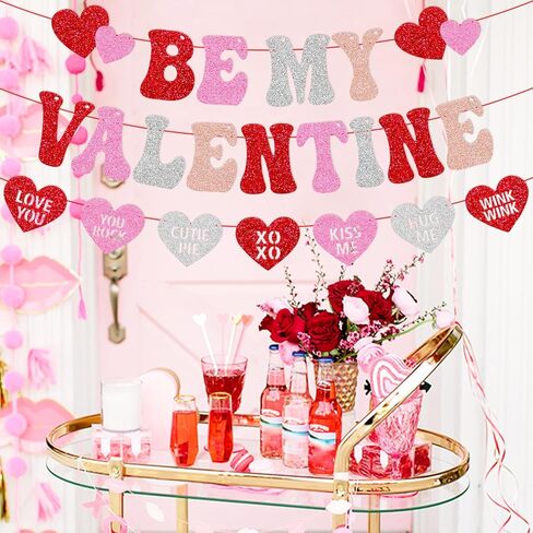 لافتة Be My Valentine، زينة عيد الحب السعيد، زينة الاحتفال بعيد الحب، بريق أحمر وردي، خطوبة، ذكرى زواج، لوازم حفلات عيد الحب in Kuwait