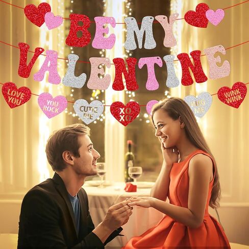 لافتة Be My Valentine، زينة عيد الحب السعيد، زينة الاحتفال بعيد الحب، بريق أحمر وردي، خطوبة، ذكرى زواج، لوازم حفلات عيد الحب in Kuwait