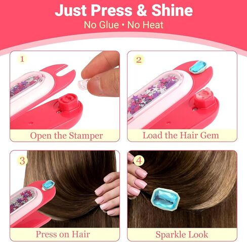 DreUPre Hair Gem Stamper Kit – Reusable Hair Bedazzler with Bling Hair Gems, Easy Press-On Hair Rhinestones for Girls, Kids & Teens, Fun DIY Gift for Parties & Holidays (Pink) in Saudi Arabia