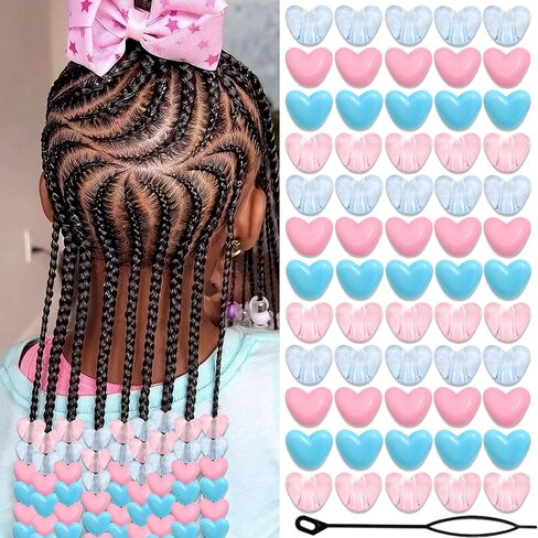 90PCS Heart Braids Beads Cute Loc Jewelry for Kids Girls Pink Red Heart Shape Pony Bead Lovely Valentine's Day Hair Dreadlock Accessories in Saudi Arabia