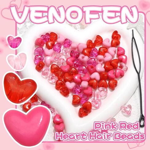 90PCS Heart Braids Beads Cute Loc Jewelry for Kids Girls Pink Red Heart Shape Pony Bead Lovely Valentine's Day Hair Dreadlock Accessories in Saudi Arabia