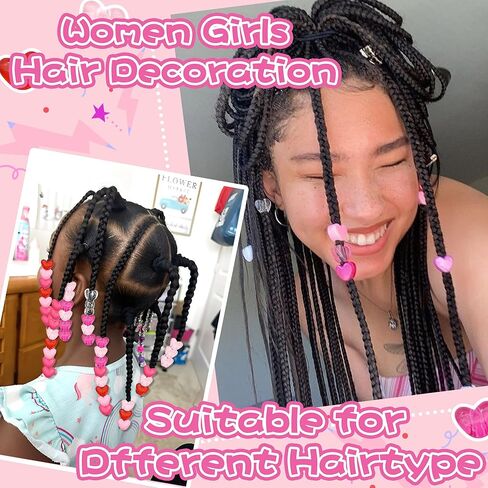 90PCS Heart Braids Beads Cute Loc Jewelry for Kids Girls Pink Red Heart Shape Pony Bead Lovely Valentine's Day Hair Dreadlock Accessories in Saudi Arabia