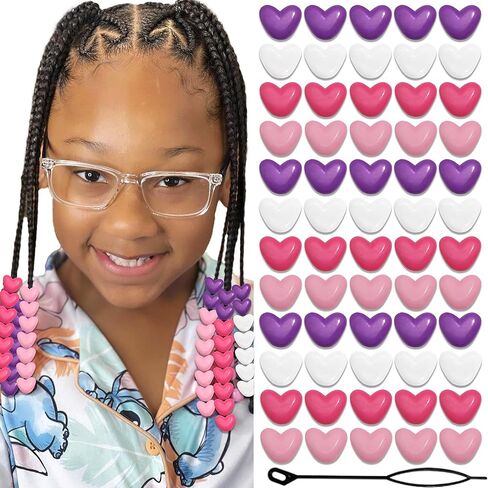 90PCS Heart Braids Beads Cute Loc Jewelry for Kids Girls Pink Red Heart Shape Pony Bead Lovely Valentine's Day Hair Dreadlock Accessories in Saudi Arabia