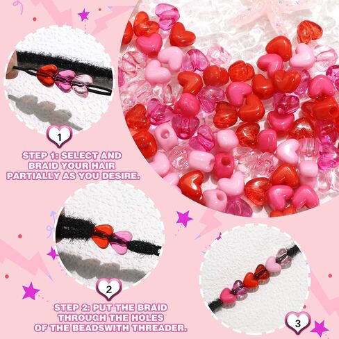 90PCS Heart Braids Beads Cute Loc Jewelry for Kids Girls Pink Red Heart Shape Pony Bead Lovely Valentine's Day Hair Dreadlock Accessories in Saudi Arabia