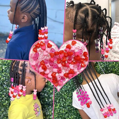 90PCS Heart Braids Beads Cute Loc Jewelry for Kids Girls Pink Red Heart Shape Pony Bead Lovely Valentine's Day Hair Dreadlock Accessories in Saudi Arabia