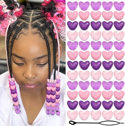 90PCS Heart Braids Beads Cute Loc Jewelry for Kids Girls Pink Red Heart Shape Pony Bead Lovely Valentine's Day Hair Dreadlock Accessories in Saudi Arabia