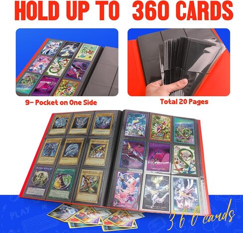 Card Binder 9-Pockets, Trading Card Binder, 20 Pages, 360 Card Capacity Collection Binder, Card Folder for MTG, TCG, Game Cards & Sports Cards（Red） in Kuwait