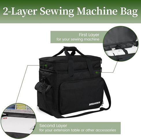 حقيبة ماكينة الخياطة، حقيبة حمل ماكينة الخياطة مكونة من طبقتين مع حزام كتف قابل للتعديل - حقيبة ماكينة الخياطة لمعظم الماكينات والملحقات القياسية in Kuwait