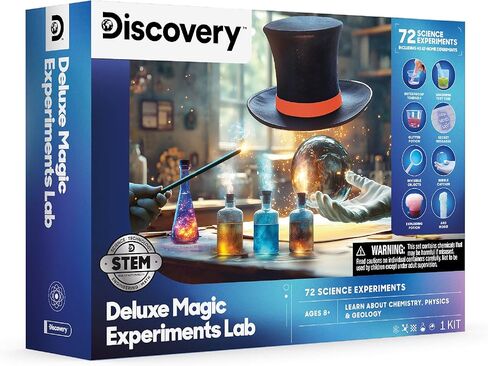 Discovery™ Magic Science Lab – 72 تجربة في مجالات العلوم والتكنولوجيا والهندسة والرياضيات للأطفال| ردود أفعال، أوهام، بلورات، سلايم، خدع ضوئية| مجموعة مشروع الكيمياء DIY| لعبة تعليمية تعليمية| مجموعة أنشطة الفيزياء للأعمار من 8 سنوات فما فوق in Kuwait